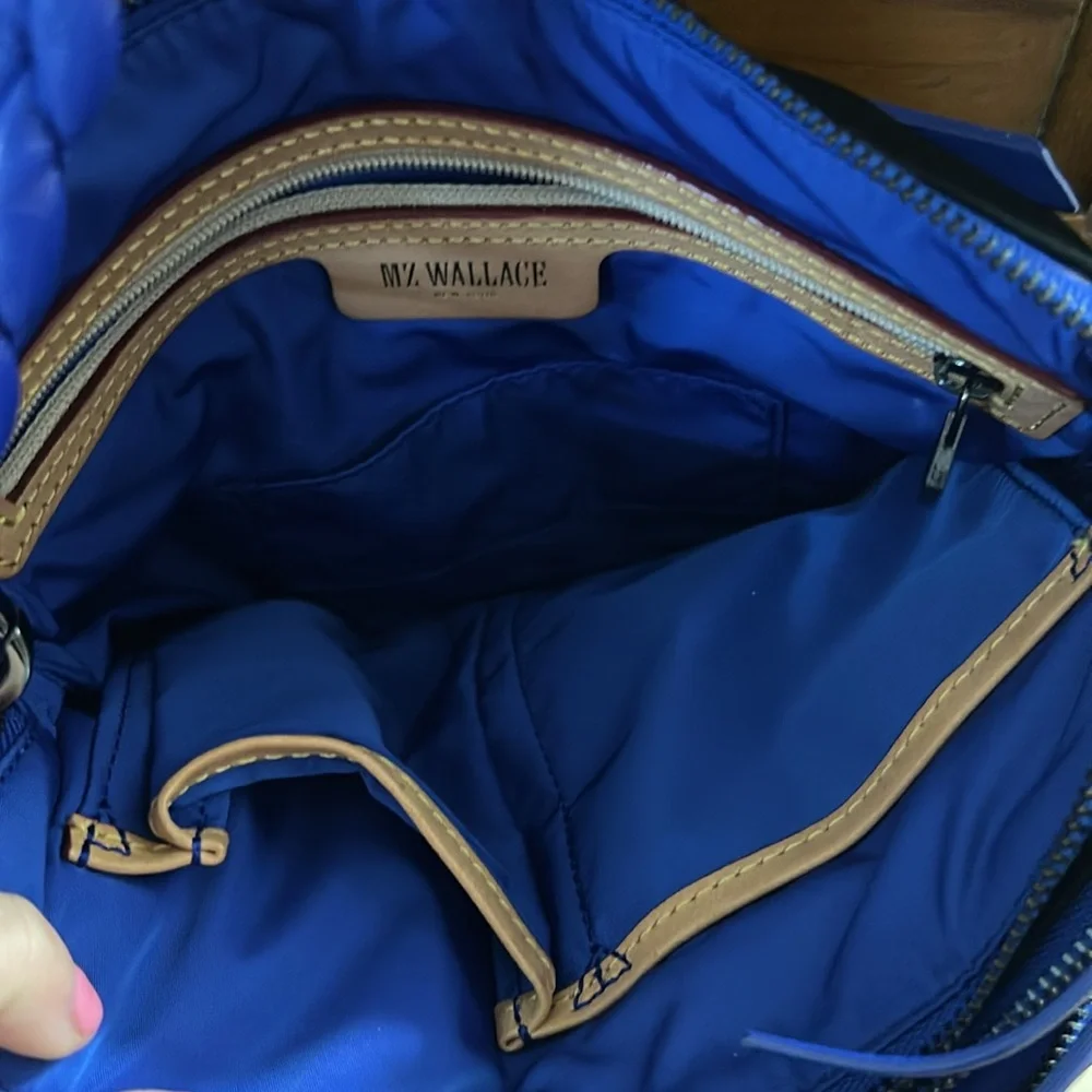 MZ Wallace Bowery Pocket Black and Cobalt Blue Crossbody Bag - Picture 7 of 16